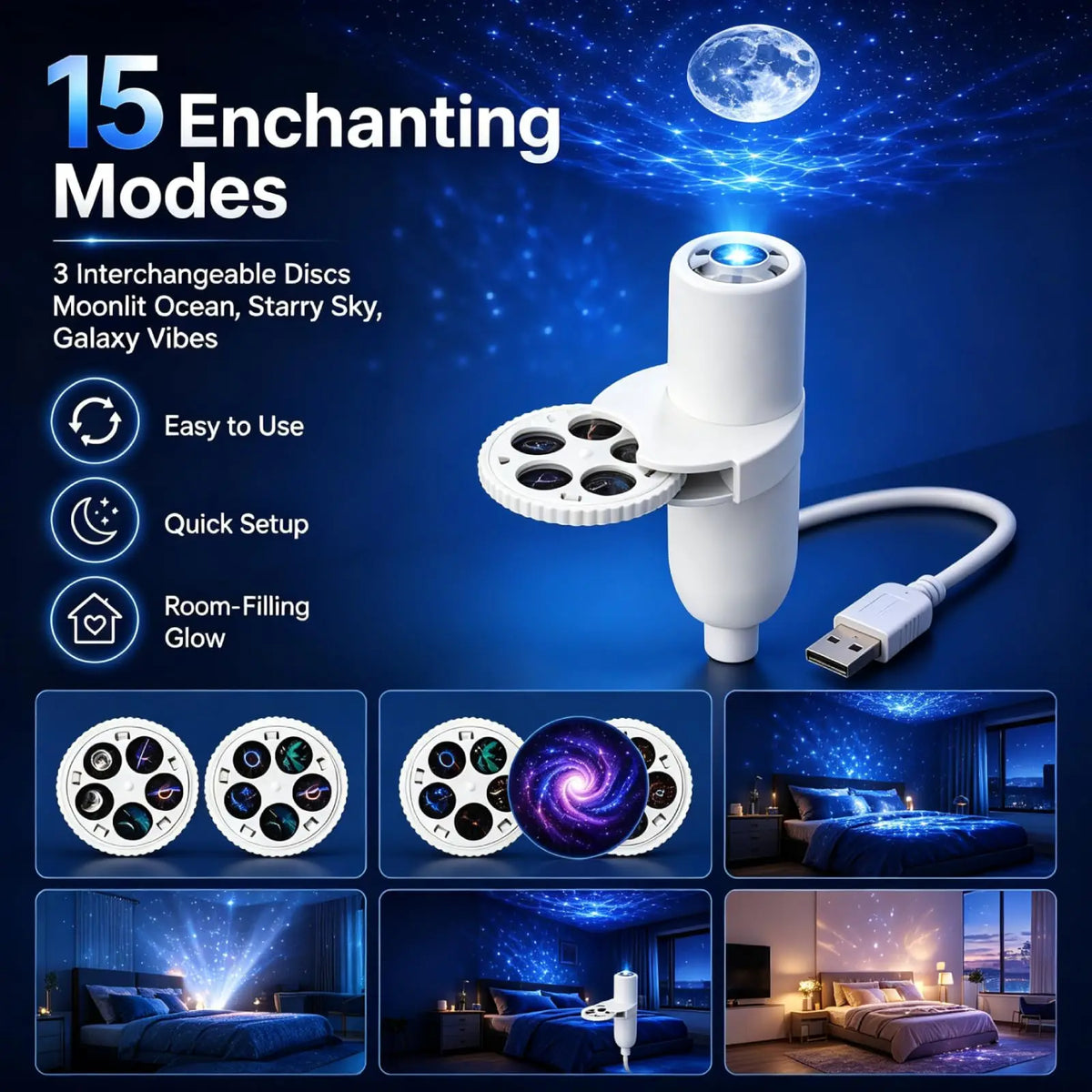 Mini Galaxy Star Projector Light – 360° Adjustable, USB Night Light