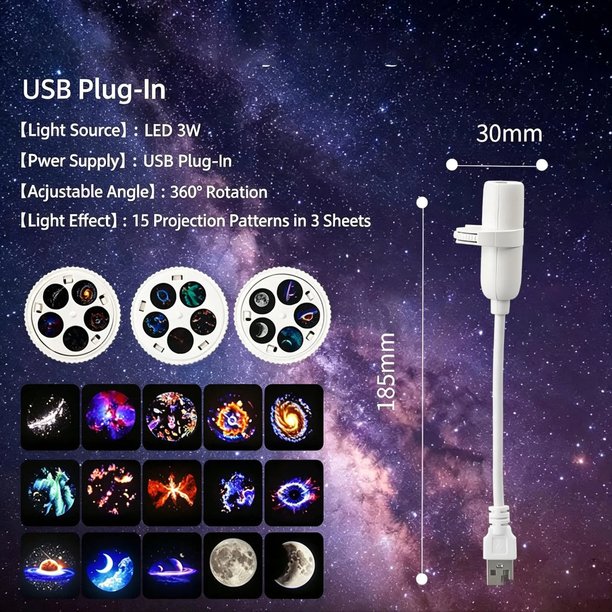 Mini Galaxy Star Projector Light – 360° Adjustable, USB Night Light