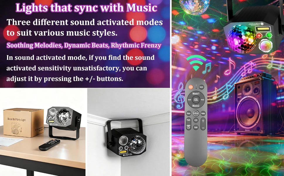 4-in-1 Magic Ball Party Light – RGB Strobe, Remote & Sound Activated