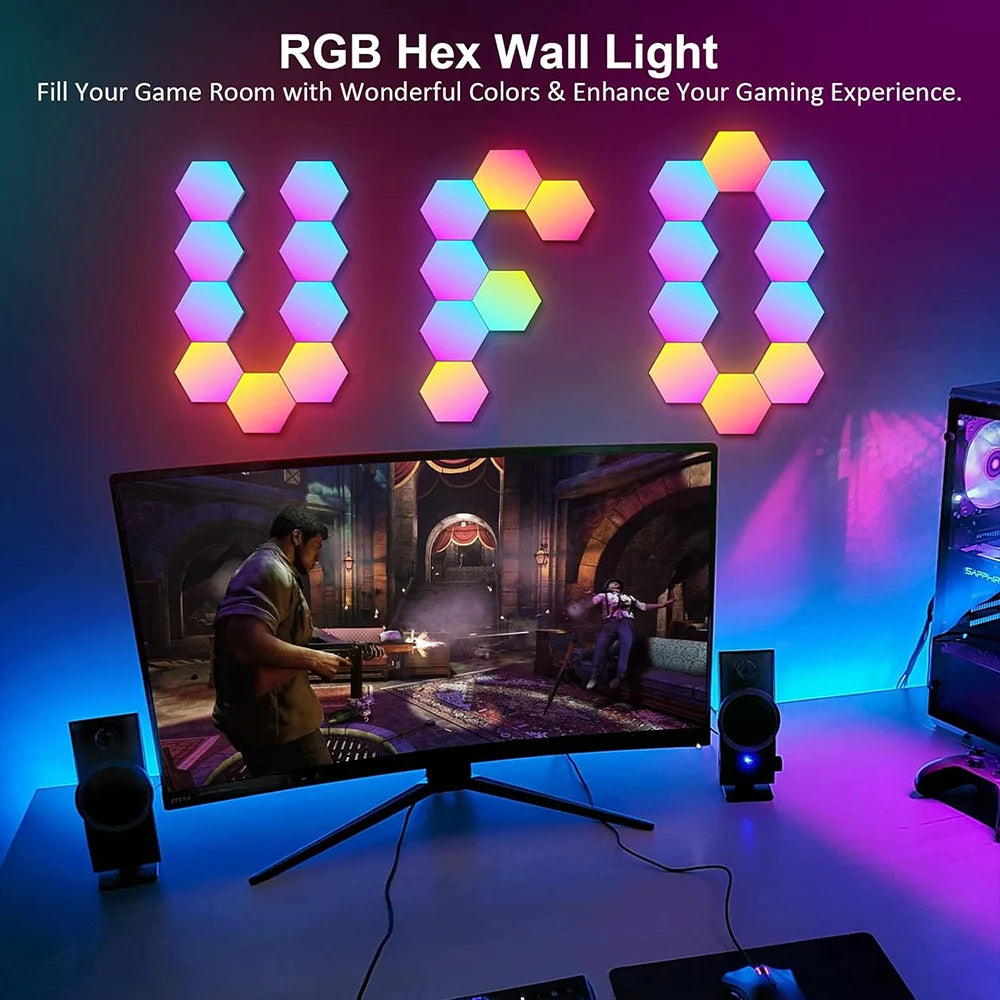 RGB Hexagon Wall Lights – Bluetooth App & Remote (8 or 12 Pack)