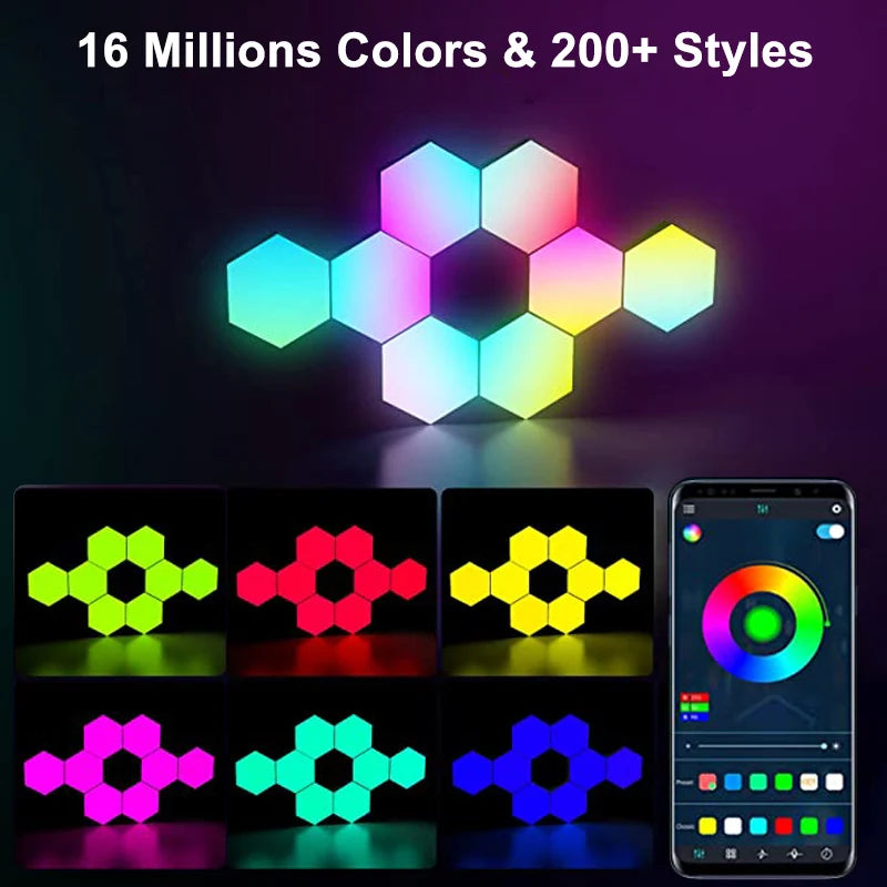 RGB Hexagon Wall Lights – Bluetooth App & Remote (8 or 12 Pack)