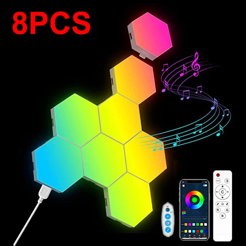 RGB Hexagon Wall Lights – Bluetooth App & Remote (8 or 12 Pack)
