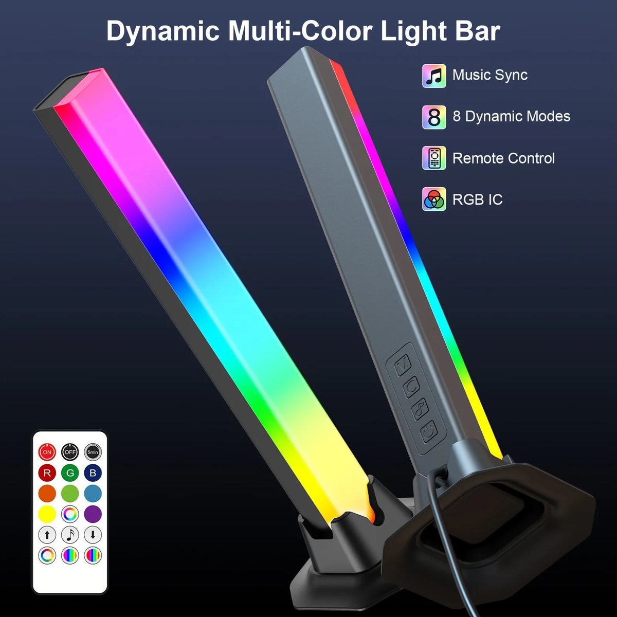 RGB Rhythm Light Bars (2-Pack) – 180° Gaming LED, Remote, USB