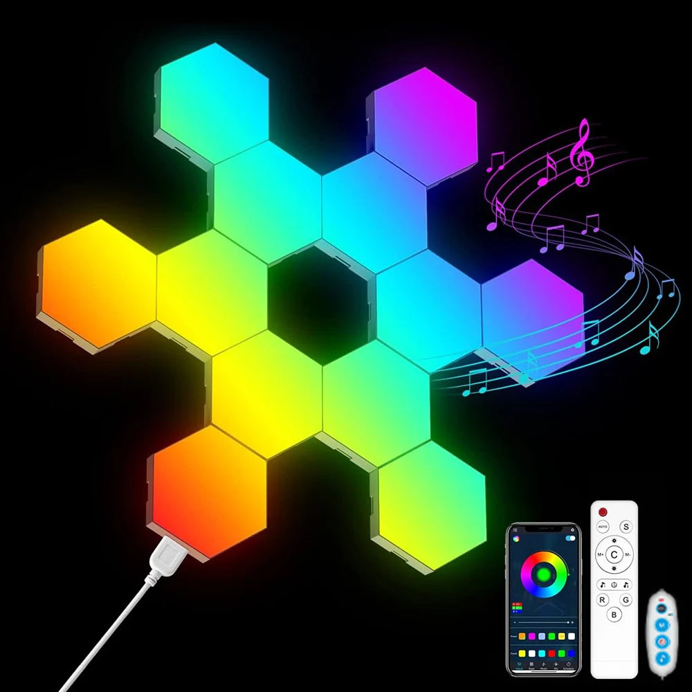 RGB Hexagon Wall Lights – Bluetooth App & Remote (8 or 12 Pack)