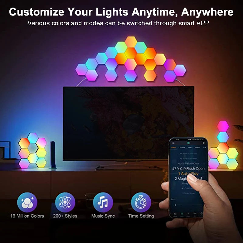 RGB Hexagon Wall Lights – Bluetooth App & Remote (8 or 12 Pack)