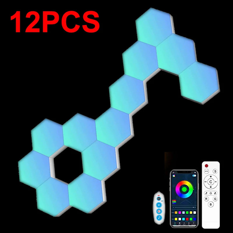 RGB Hexagon Wall Lights – Bluetooth App & Remote (8 or 12 Pack)