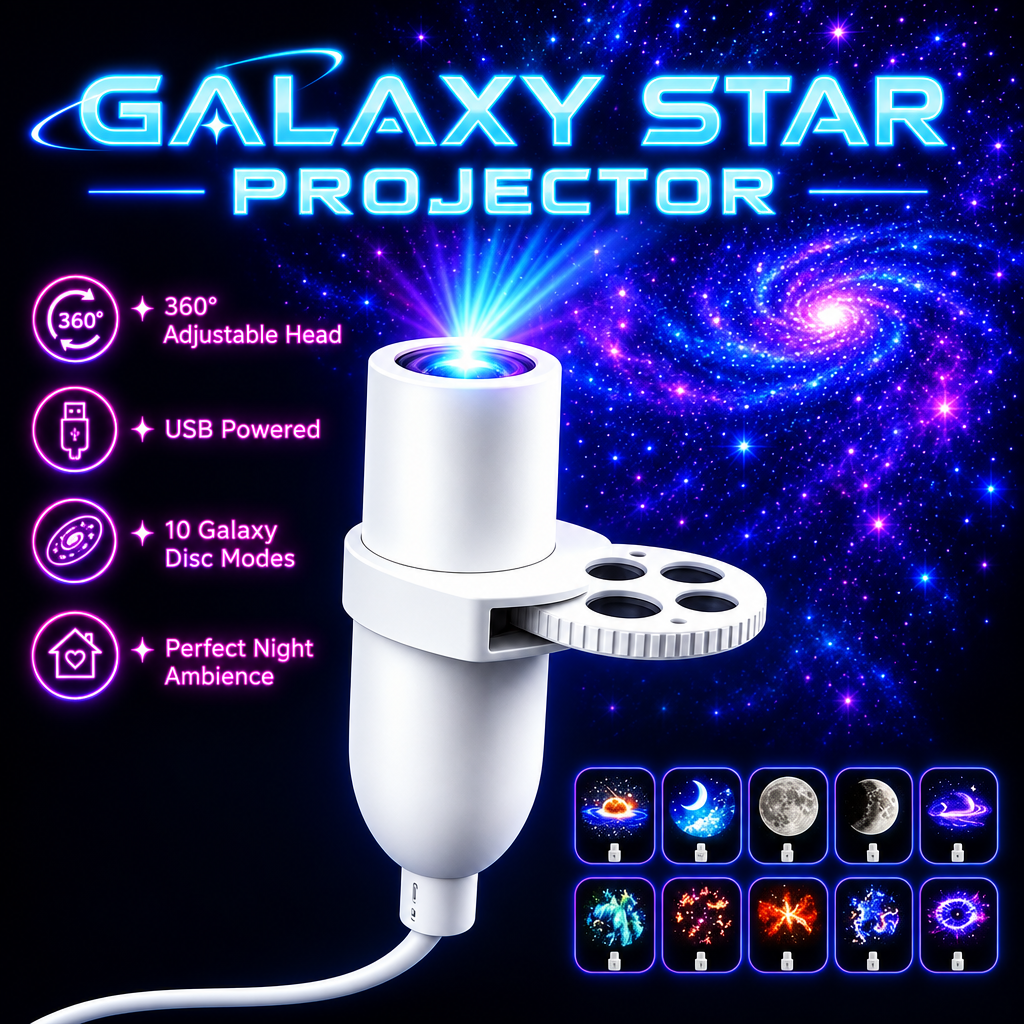 Mini Galaxy Star Projector Light – 360° Adjustable, USB Night Light